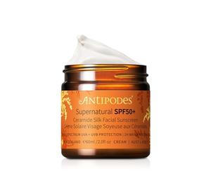 Antipodes Supernatural Mineral Face Sunscreen SPF50+, Non-Nano Zinc Oxide | Ceramide III, broad-spectrum UVA/UVB protection, water resistance and no white cast in a 100% natural-origin sunscreen