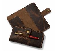 Antiq Leather Cheque Book Cover & Case, Executive Checkbook Holder for Men & Women, Brown, 7.0 x 3.5 inches, Classic