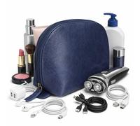 AntiQ Leather Cosmetic Case - Travel Leather Toiletry Bag for Makeup Essentials, Luxury Makeup Organiser for Men and Women, Blue Cosmetic Bag, 9 x 5 x 3 Inches, Toiletry Bag Shaving Kit Blue