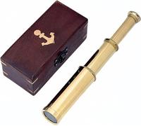 Antique 10" Shiny Brass Telescope Anchor Wooden Box Vintage Spyglass Nautical Telescopes Golden Handheld Telescope