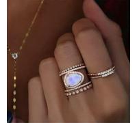 Antique 14K Rose Gold/Silver Irregular Natural Moonstone Ring 5-10 size New Gift-6-Silver