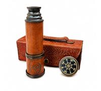 Antique 1920 London Brass Maritime 15x Telescope, Vintage Pirate Spyglass, Functional, with Premium Lather Box