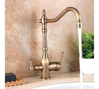 Antique 3-Way Kitchen Faucet, Rotatable Brass Tap for Hot & Cold Water, Dual Handle Design, Durable Kitchen Sink Mixer, ge Style Kitchen Decor