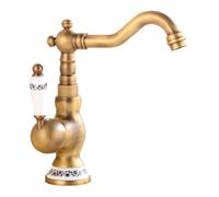 Antique 360° Swivel Basin Mixer Tap - All Copper Single Lever Bathroom Sink Faucet Hot & Cold Water Single Hole Design Retro Style Low Profile (Low Antique)