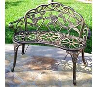 Antique 39in Patio Garden Bench, Floral Rose Metal Outdoor Seating, 400 lbs Capacity, Cast Iron & Aluminum Frame, Elegant Bronze Decor, Perfect Deck Chair