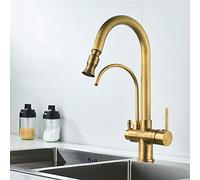 Antique 3in1 Kitchen Mixer Tap360° Swivel Brass Hot & Cold Faucet with Filtered Drinking Water Outlet Reverse Osmosis CompatibUnder Sink Kitchen Filter Tap