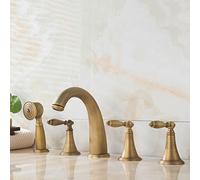 Antique 5 Hole Bath Shower Mixer Tap Set Hot and Cold Multifunctional Bathroom Tub Tap Copper Bathtub Mixer Tap with Pull Out Handheld Shower, A,B