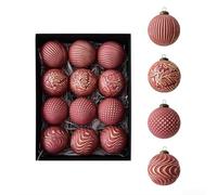 Antique 8cm Diameter Christmas Ornament Balls Set of 12, Retro Style Hanging Decorations Suitable for Trees and Commercial Windows (Red)