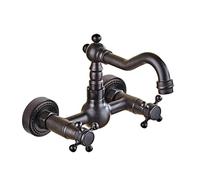 Antique All-Copper Built-in hot and Cold Basin Faucet Wall-Mounted Wall-Mounted Double-Handle washbasin Faucet, Black Ancient Twist Short Model
