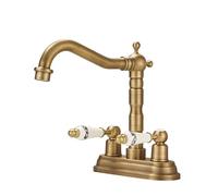 antique all-copper double-handle double-hole basin hot and cold water faucet washbasin two-hole faucet, antique ceramic handle, high