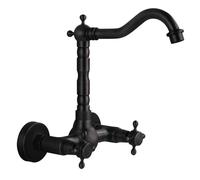 antique all-copper wall-hung wall faucet, bathroom basin, kitchen sink, dual-purpose raised hot and cold water faucet, black