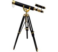 Antique Anchor Master Nautical Double Barrel Desktop Telescope Designer Black Leather Covered Tube Suitable for Office Tabletop Unique Black Wooden Tripod Decorative Home Decor