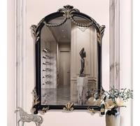 Antique Arched Wall Mirror, 24x35 Black and Gold Vintage Baroque Bathroom Furniture, Decorative Mirror for Sink, Fireplace, Entryway - Elegant Home Decor.