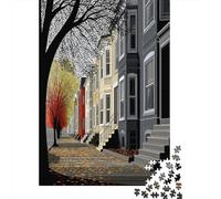 Antique Asian,Rätsel Für Erwachsene 70x50cm/1000pcs,Herausforderungsspiele Style House with Falling Autumn Leaves