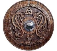 ANTIQUE AURA Medieval Viking Shield Runic Ornaments Carved Design Brown Norse Knight Battleworn Wood & Iron 24 inches Shield for Roleplay & Cosplay, Standard