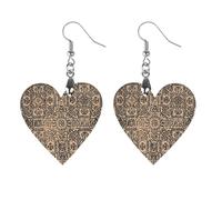 Antique Background Printing Wooden Earrings for Women, Vintage Elegant Wood Jewelry, Lightweight Earrings for Wedding, Party, Everyday Jewelry Gift, Love, Wood, wood