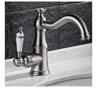 Antique Basin Faucet Solid Brass with Diamond Bathroom Faucet Single Handle Sink Faucet Water Tap (Color : Nickel)