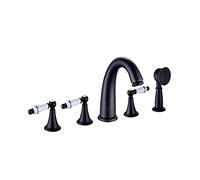 Antique Bathroom Bathtub Faucet Brass 5 Holes Roman Tub Filler with Handheld Shower Deck Mounted for Bath Villa C (A) Interesting
