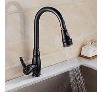 Antique Black Brass Retro Pull-Down Kitchen Faucet - 360° Swivel Single Handle Mixer Stylish Sink Tap for Modern Home Decor and Functional Kitchen Upgrade