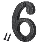 Antique Black Cast Iron Door Number 6, 75mm with Screws
