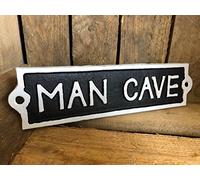 Antique Black Cast Iron Wall Garden Garage Gate Door Sign Plaque "Man Cave"