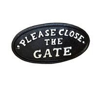 Antique Black Cast Iron Wall Garden Gate Door Sign Plaque Please Close The Gate