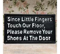 Antique Black Cast Iron Wall Sign Plaque "Please Remove Your Shoes At The Door" 20cm