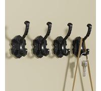 Antique Black Coat Hooks Wall Mount 4PCS,Heavy Duty Wall Hooks, Metal for Hanging Coats, Towels, Keys & Purses in Entryway, Bathroom, Kitchen, Installation Kit Included,Watch the Installation Video