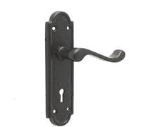 Antique Black Door Handle, Cast Iron Lever on Backplate, 170mm x 47mm, Internal/External from Ironmongery Hardware Online