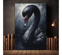 Antique Black Swan Canvas Print: Bird Wall Art Dark Academia Shelf Decor.Aesthetic Posters Prints Home Decor Painting(60x80cm/Frameless)