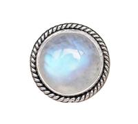 Antique Boho 925 Silver Natural Moonstone Ring for Women 925 Sterling Silver Victorian Style Transparent Elegant Moonstone Luxury Engagement Cocktail Party Wedding Band Rings (Size 6)
