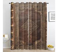 Antique Book Blackout Curtains for Bedroom, Vintage Medieval Book Short Curtain 54 Inch Drop 2 Panels, Brown Curtain for Living Room, Window Curtains with Eyelet Lm501