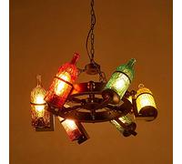 Antique Bottle Decoration Chandelier Creative Glass Wine Bottle Light Bar Restaurant with 6 Light Chandeliers Lamps Retro Industrial Pendant Ceiling Lights for Island Kitchen Living Room Hangin