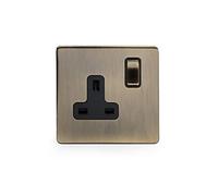 Antique Brass 1 Gang Double USB Socket with Black Insert Screwless Faceplate (Black Insert, Single Plug Socket)