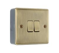 Antique Brass 2 Gang Double Light Switch & Surface Pattress Back Box