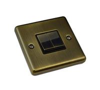 Antique Brass 2 Gang Light Switch c/W 1 x Standard Switch and 1 x Intermediate Switch