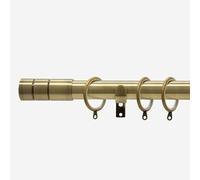 Antique Brass 28mm Barrel Fixed Length Metal Curtain Pole | Antique brass 28mm fixed metal curtain pole with barrel finials. Strong and durable design for easy curtain hanging.
