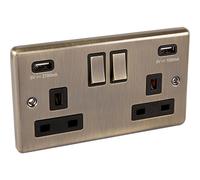 Antique Brass 2Gang USB 3.1A Plug Socket (Windsor) W65AB