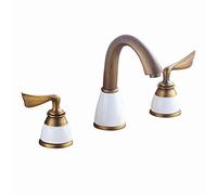 Antique Brass 3 Hole Double Handle Bathroom Sink Faucet Split Type Basin Tap for Elegant Bathroom Upgrade