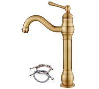 Antique Brass 360° Swivel Single Handle Vessel Sink Faucet One Hole Farmhouse Lavatory Mixer Tap for Bathroom Bowl Sink No Pop Up Drain Included