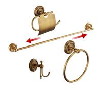 Antique Brass 4-Piece Bathroom Accessories Set, Wall-Mounted Toilet Roll Holder and Towel Rail Set, Vintage Antique Bathroom Hardware Set YIGUANXIN