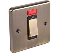 Antique Brass 45a Single Cooker Switch with Neon Black Insert (Widnsor)