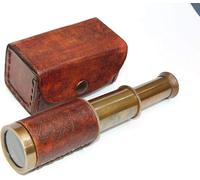Antique Brass 6-Inch Nautical Handheld Telescope - Vintage Pocket Spyglass with Leather Case for Maritime Navigation & Collectors,