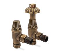 Antique Brass Angled Mason Thermostatic Traditional Curved Top Valves (Pair) 1/2" BSP Radiator Valve