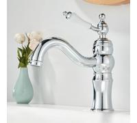 Antique Brass Basin Tap - 360° Swivel Bathroom Sink Mixer Faucet with Single Lever Hot/Cold Water UK Standard Hoses Chrome Finish for Stylish Bathroom Décor