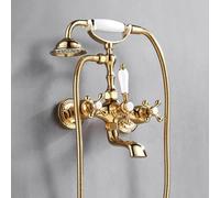 Antique Brass Bath Tap with Shower Mixer Gold Wall Mounted Bath Shower Mixer Tap Double Handle Brass Shower Mixer Tap Set for Bath Retro Bath Taps