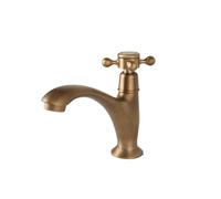 Antique Brass Bathroom Basin Faucet, Cross Handle Rotation Control Single Cold Stream Water Outlet Deck Mounted Bath Taps Commercial