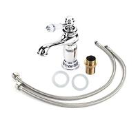 Antique Brass Bathroom Faucet Single Handle Mixer Tap for Basin Sink Floral Pattern Chrome Finish Vintage Style Kitchen & Garden Tap