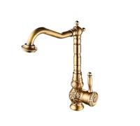 Antique Brass Bathroom Faucet, Washbasin Retro Classic Kitchen Mixer Taps, Carving Swivel Sin Handle Sink Tap Water Faucet(SLT0681L)