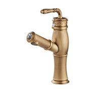 Antique Brass Bathroom Faucet with Pull-Out Sprayer, Single Handle High-Rise Vanity Faucet, Crystal Accent, Lead-Free Solid Brass Single Hole Sink Faucet for Lavatory